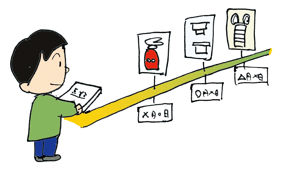 消火器の使用期限を確認する人のイラスト