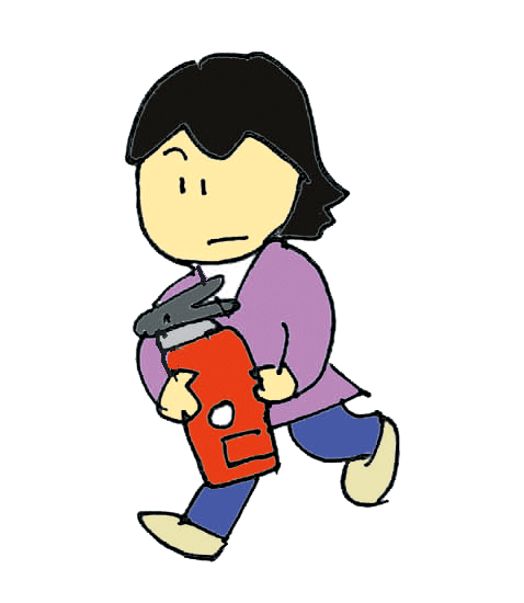 散水ホースを持って放水の準備をする人のイラスト