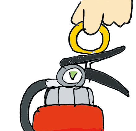 ロッカーから出ている火に向かって消火している人のイラスト